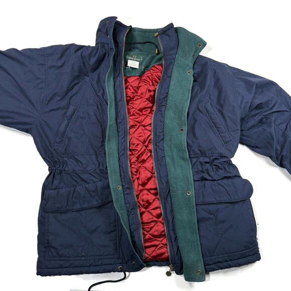 Fred Perry Parka Jacket Blue Mens Large Zip Snap Winter Quilted Interior Coat - Picture 2 of 14